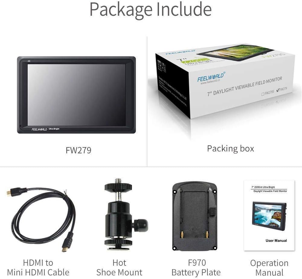 FEELWORLD FW279 7 Inch Ultra Bright 2200nit Daylight Viewable Full HD 1920x1200 IPS Panel DSLR On Camera Field Monitor 4K HDMI Input/Output Video Assist Peaking Focus
