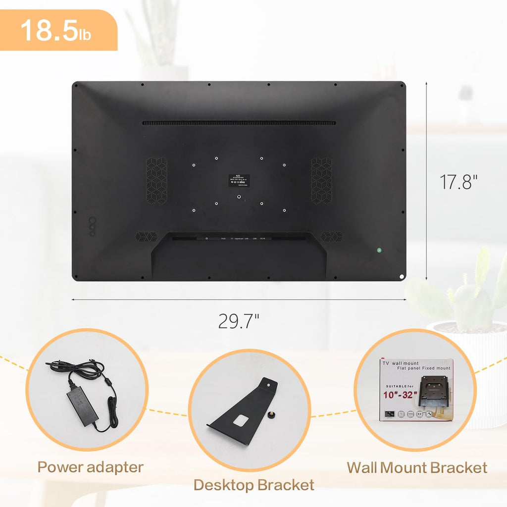 32 inch Smart Screen - Android 11 Touchscreen Monitor with Built-in Speakers, 2.0 MP Camera, 4G & 32G, HDMI Out, Digital Signage for Commercial Display, Wall-Mountable or Desktop