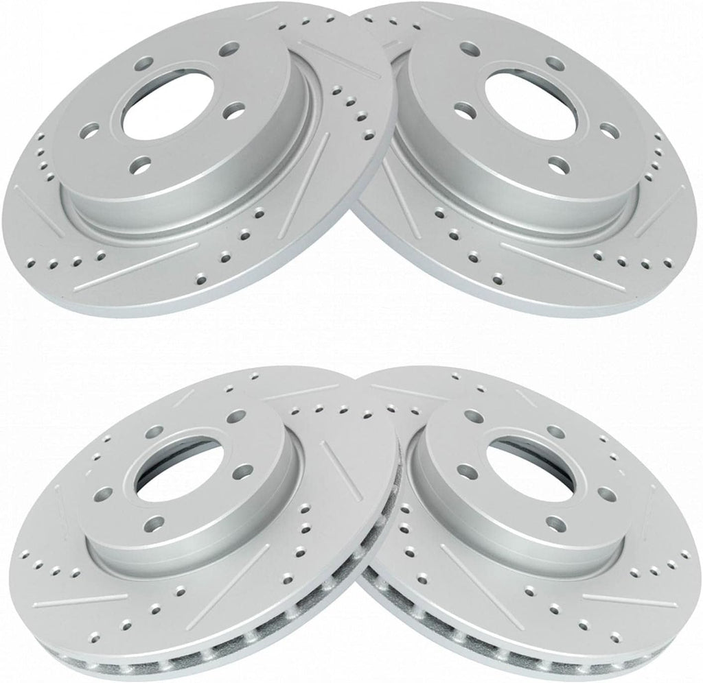TRQ Performance Front and Rear Brake Rotor Set G Coated Drilled and Slotted Compatible with 2012-2018 Ford Focus
