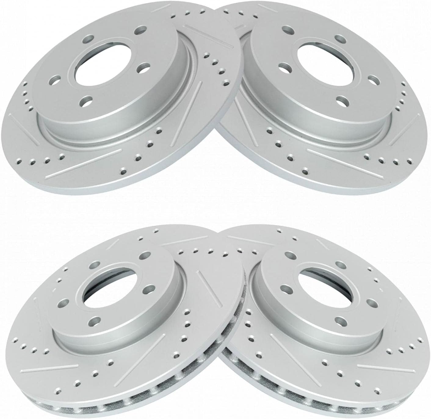 TRQ Performance Front and Rear Brake Rotor Set G Coated Drilled and Slotted Compatible with 2012-2018 Ford Focus
