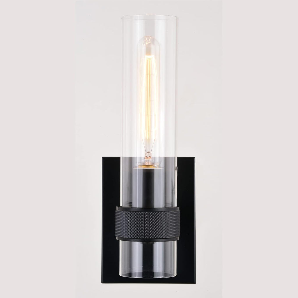 VAXCEL Bari 1 Light Matte Black Contemporary Wall Sconce with Clear Cylinder Glass