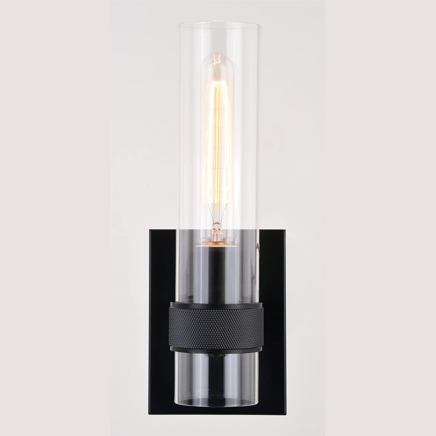 VAXCEL Bari 1 Light Matte Black Contemporary Wall Sconce with Clear Cylinder Glass