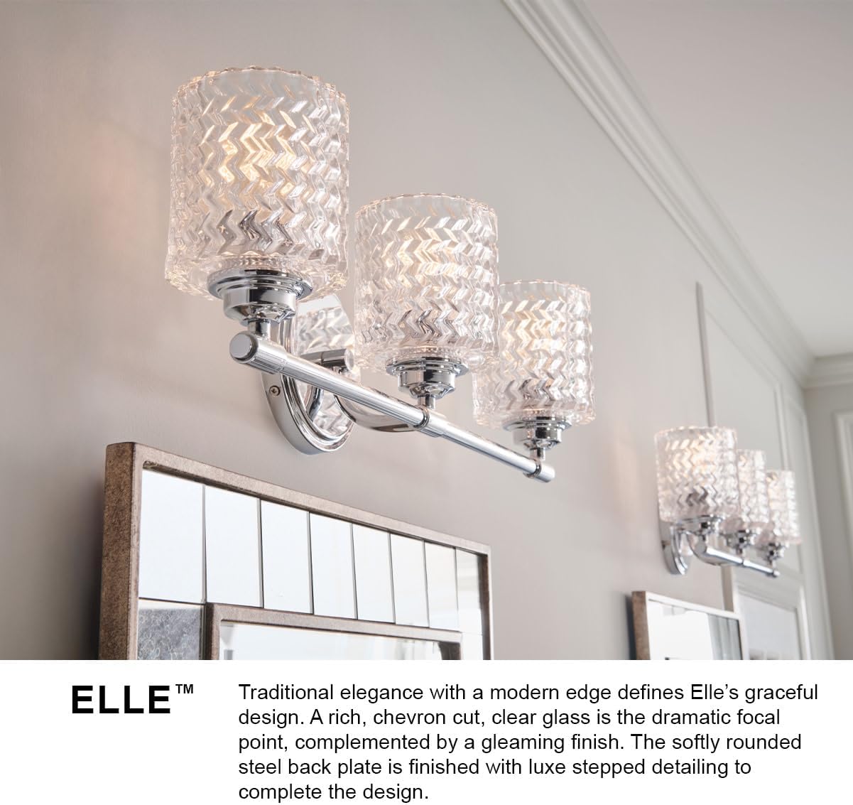 Hinkley Elle Collection One Light Bathroom Vanity Fixture with Clear Chevron Glass, Chrome