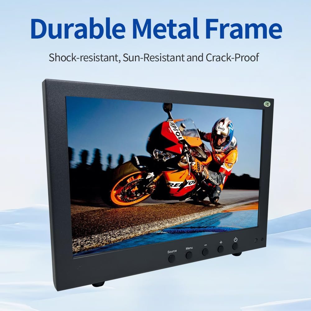 SVD 10.1 Inch Full HD 2 Mega Pixel Metal Frame with varsatile Metal Mount, Industrial Monitor for RV Boat CCTV, Support HDMI BNC Input