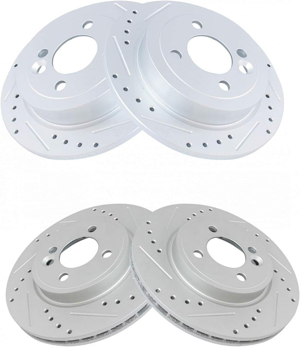 TRQ Performance Front Rear Brake Rotor Set Slotted Drilled G Coated Compatible with 2002-2006 Mini Cooper
