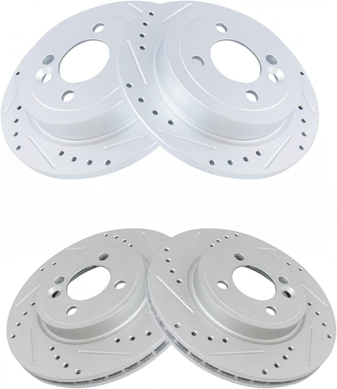 TRQ Performance Front Rear Brake Rotor Set Slotted Drilled G Coated Compatible with 2002-2006 Mini Cooper