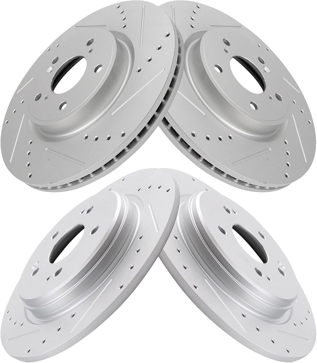 TRQ Performance Front and Rear Brake Rotor Set G Coated Drilled and Slotted Compatible with 2017-2024 Honda CR-V