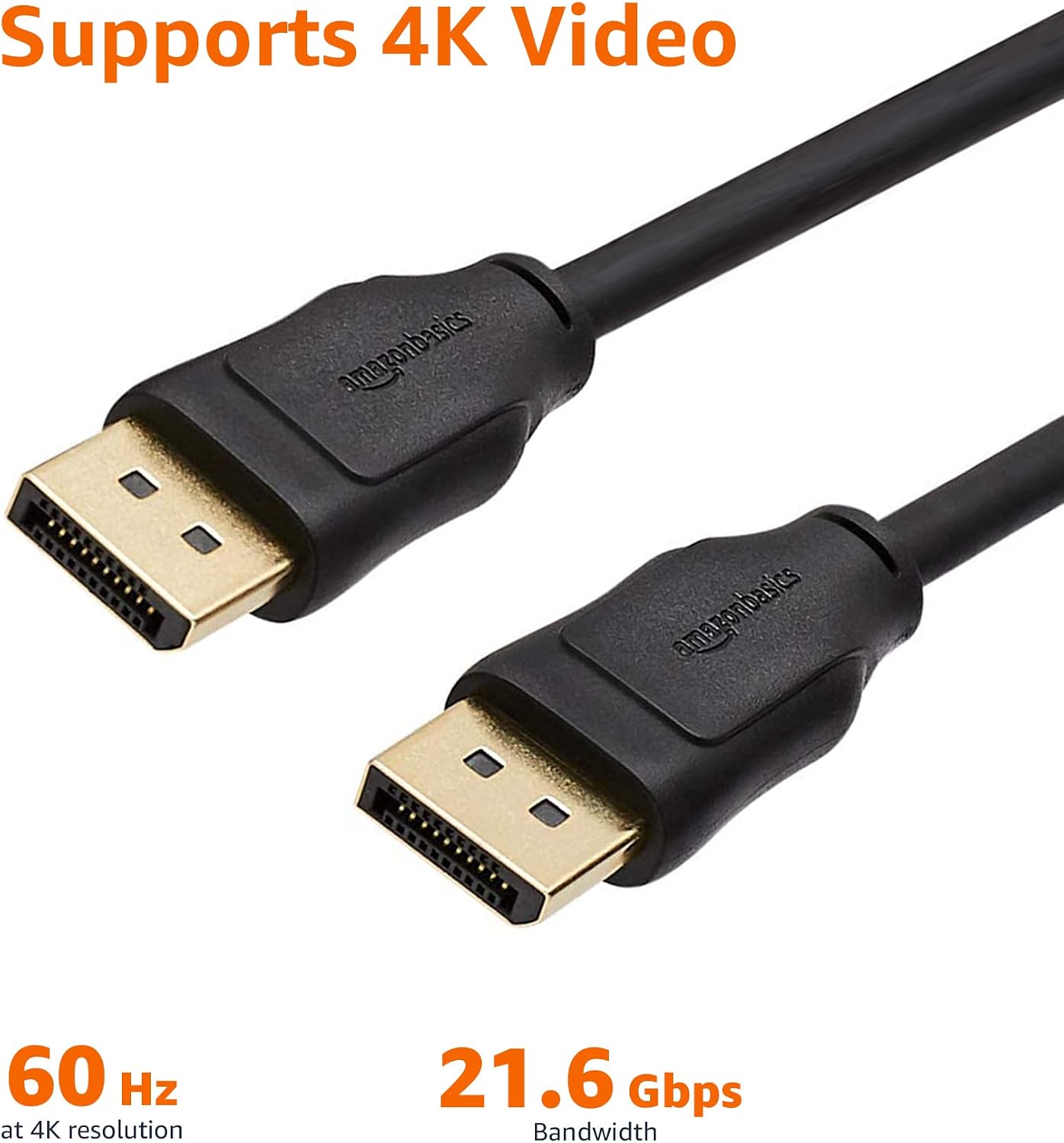 Amazon Basics DisplayPort to DisplayPort HD Display Cable, Gold-Plated, 6 ft, 52 count, Black