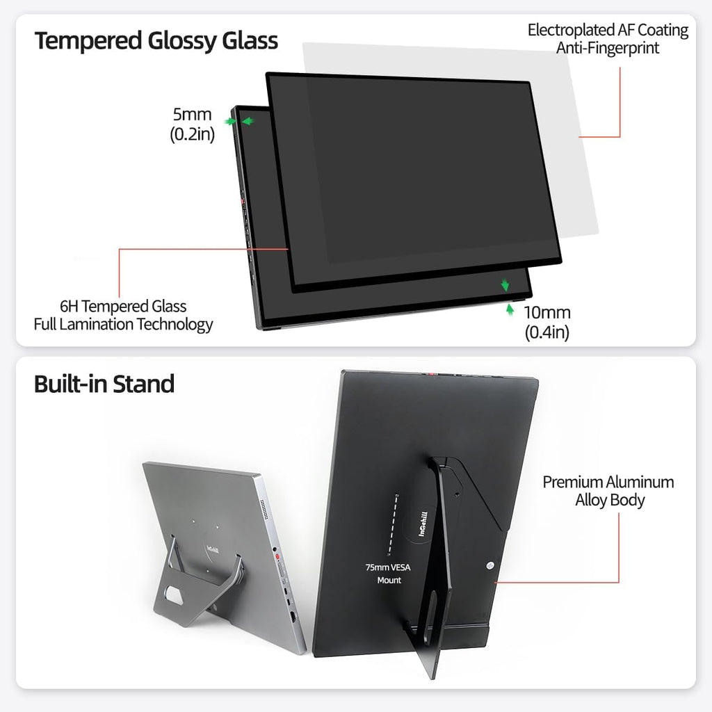 Intehill 16' 120Hz Touchscreen Portable Monitor, Portable Gaming Monitor w/Stand & Speakers, 16:10 Display with Full Laminated Tempered Glass, Touch Screen Travel Monitor for Laptop, T16PB (Black)