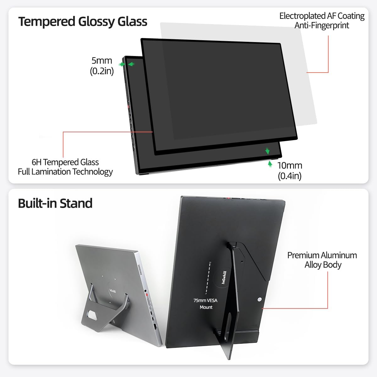Intehill 16' 120Hz Touchscreen Portable Monitor, Portable Gaming Monitor w/Stand & Speakers, 16:10 Display with Full Laminated Tempered Glass, Touch Screen Travel Monitor for Laptop, T16PB (Black)