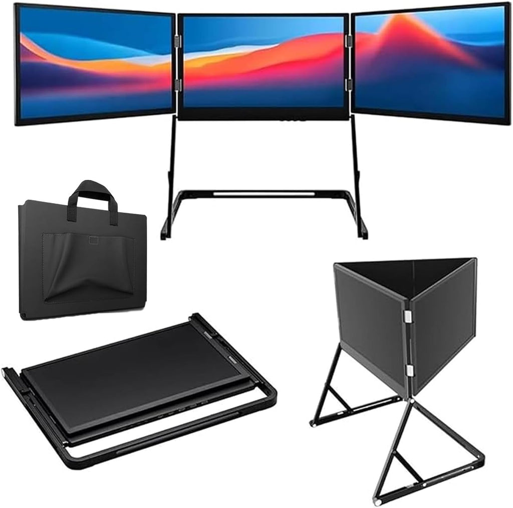 Upgraded 3rd Triple Aero 15.6 Pro Max 3 Screen Monitor， One Cable Play HDMI/USB-C Setup， for Windows/Mac/Chrome/for Remote Work, Traders, Programmers，Office (1 Set)