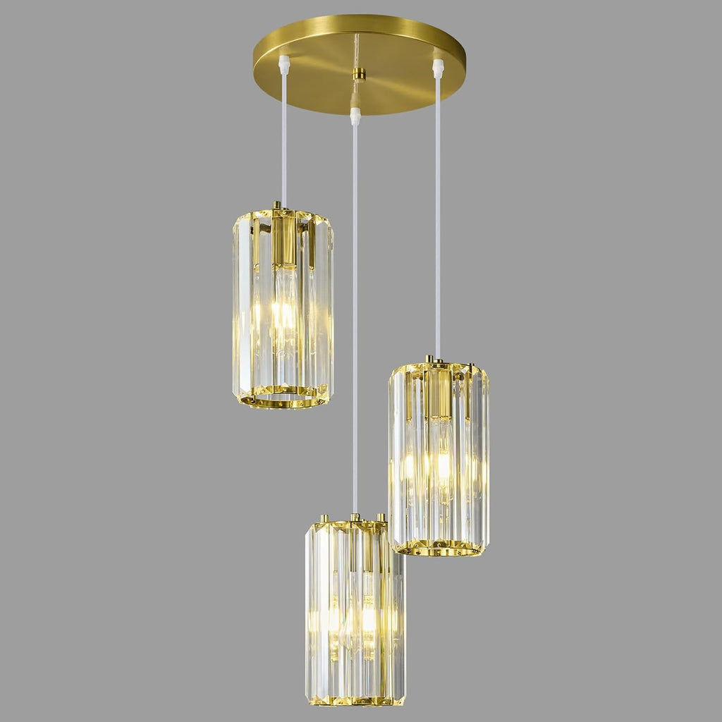 Gold Pendant Lighting Modern Pendant Light, Mini Crystal Chandeliers,Adjustable Pendant Light Fixture for Kitchen Island Dinning Room Corridor Bedroom(Gold 3-Light)