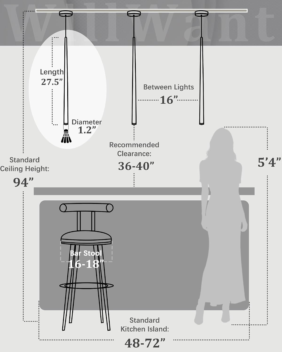 3 Pack Modern Brass Gold Pendant Lights, 27.5' Contemporary Tube Tapered Cylinder Hanging Light Fixture with Dimmable 4000K LED for Kitchen Island, Dining Room, Bar, Bathroom