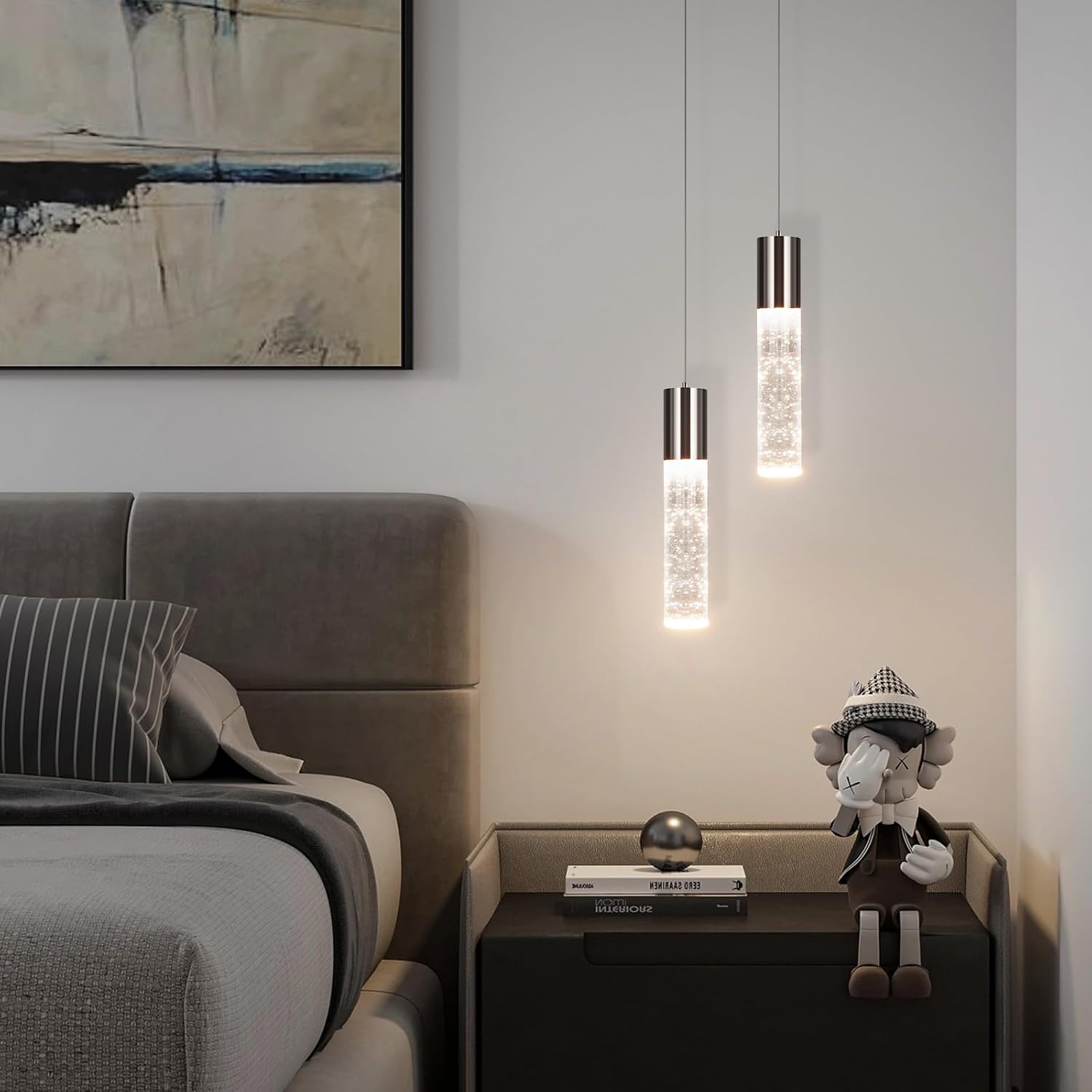 OKELI Modern Pendant Lights,3 Color LED Bubble Crystal Island Light Fixtures,Black Mini Pendant Lighting for Kitchen Island,Bar,6W,3000-6000K,ETL,3 Pack