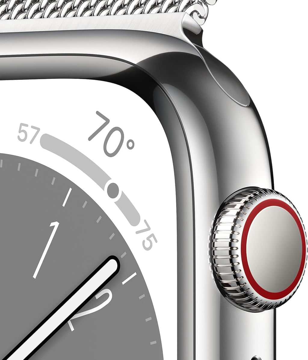Apple Watch Series 8 [GPS + Cellular, 45mm] - Silver Stainless Steel Case with Silver Milanese Loop, One Size (Renewed)