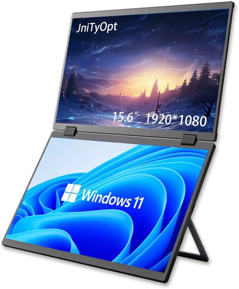 Triple Laptop Screen Extender, 15.6' 1080P FHD IPS Folding Stacked Portable Dual Monitor, USB C Travel Extended Computer Display w/VESA, 180°Rotation, Plug & Play for Laptops (Wins Only)