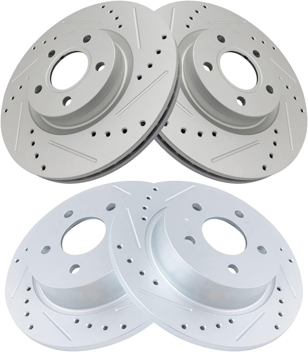 TRQ Performance Front and Rear Brake Rotor Set G Coated Drilled and Slotted Compatible with 2013-2017 Ford C-Max 2013-2016 Escape