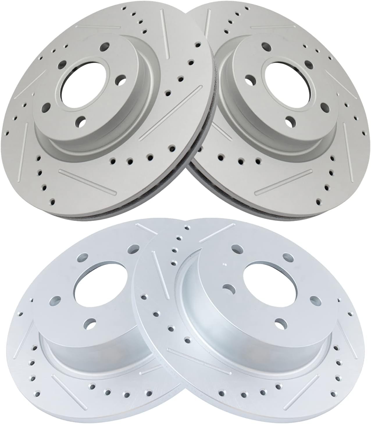 TRQ Performance Front and Rear Brake Rotor Set G Coated Drilled and Slotted Compatible with 2013-2017 Ford C-Max 2013-2016 Escape