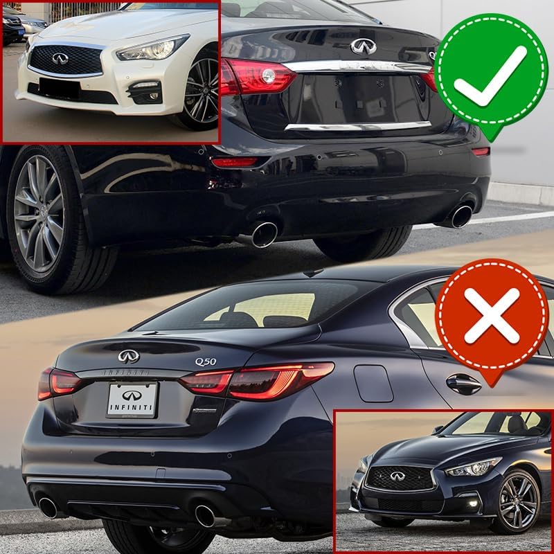 Stay-Tuned Rear Bumper Diffuser Spoiler Lip W/LED Brake Light Compatible with 2014-2017 Infiniti Q50, Auto Body Kit Replacement Parts, Car Mods Exterior Accessories (Painted Black/Smoke LED)