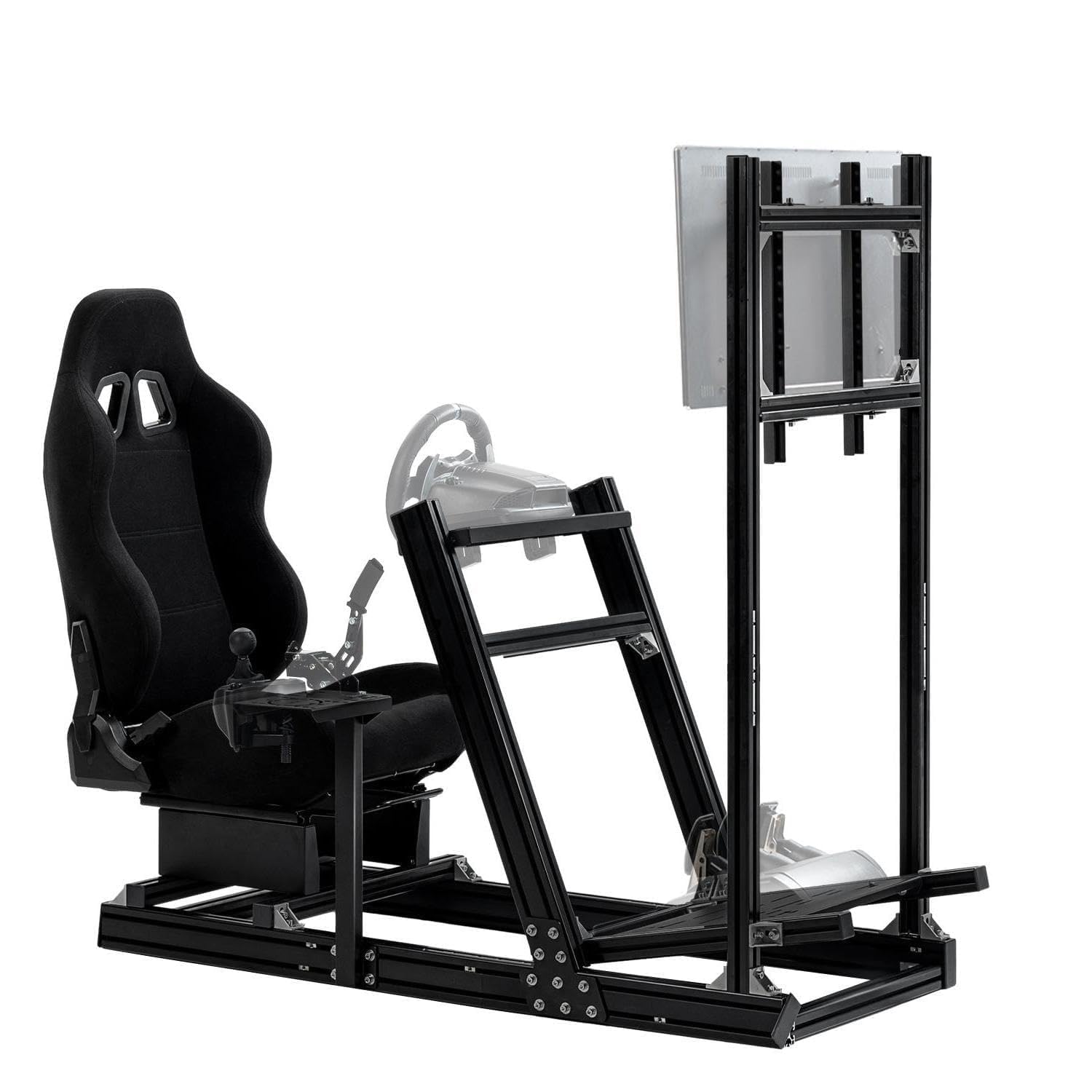Supllueer Racing Simulator Cockpit with Monitor Stand Racing Seat Fit for Logitech GPRO G29 G920, for Thrustmaster, for Fanatec, Aluminum Steering Wheel Stand No TV Steering Wheel Pedal Shifter