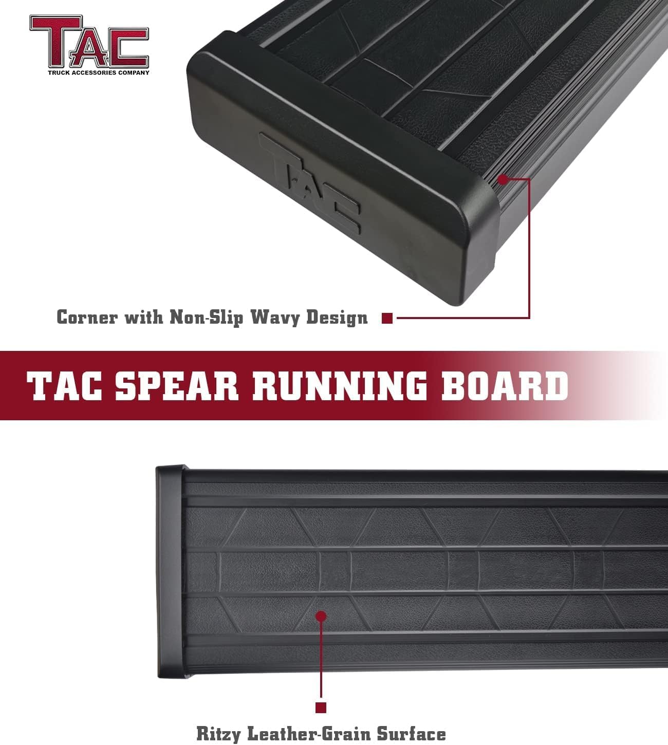 TAC Spear Running Boards Compatible with 2005-2026 Nissan Frontier Crew Cab Pickup 6' Side Step Rail Nerf Bar Truck Accessories Aluminum Texture Black Width Body and Soft Top Lightweight 2Pcs