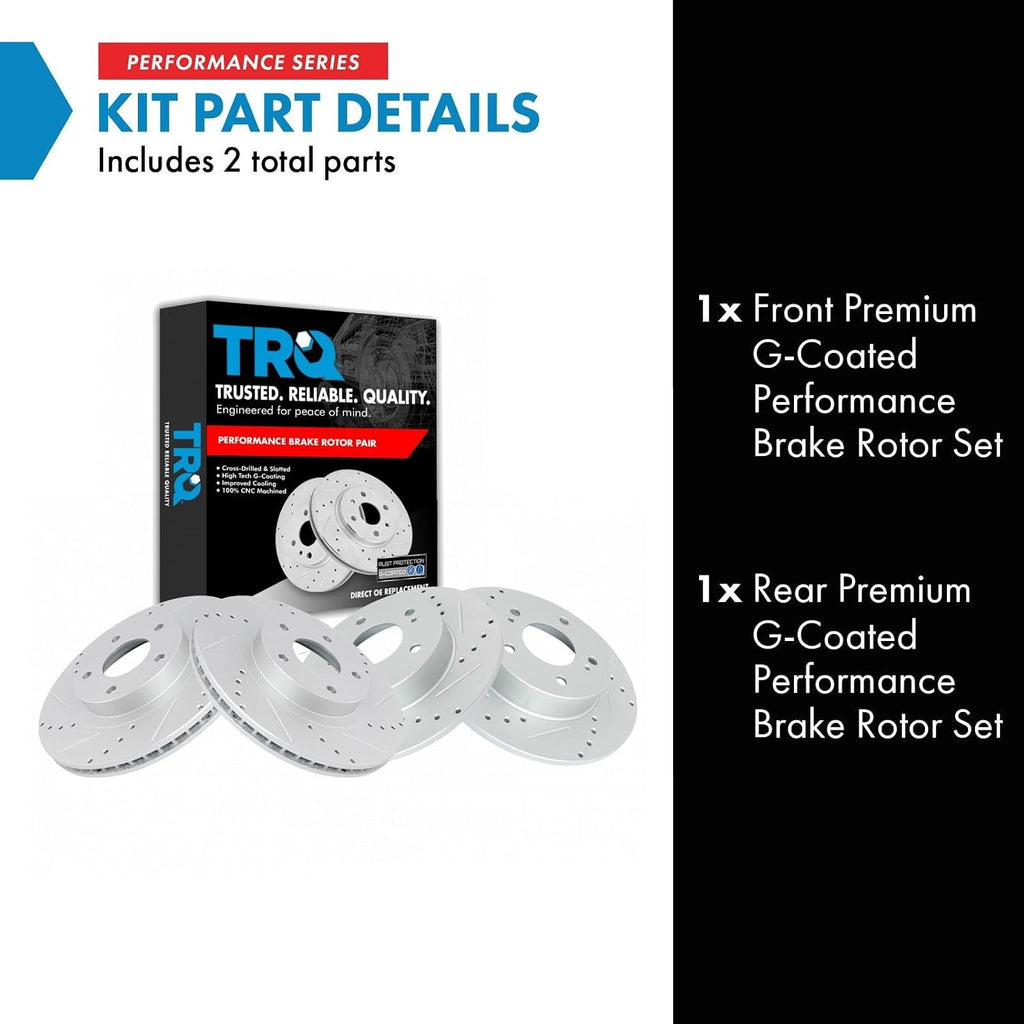 TRQ Performance Front and Rear Brake Rotor Set G Coated Drilled and Slotted Compatible with 2002-2004 Infiniti I35 2002-2003 Nissan Maxima
