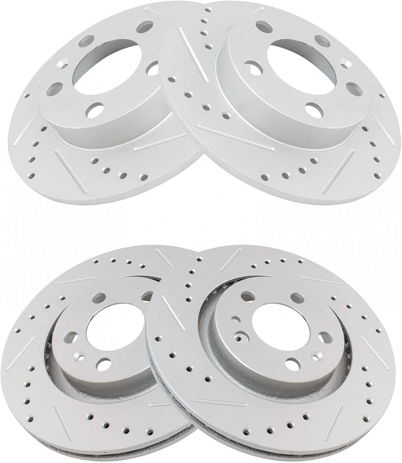 TRQ Performance Front and Rear Brake Rotor Set G Coated Drilled and Slotted Vented Solid Compatible with 1998-2010 Volkswagen Beetle 1999-2006 Golf 1999-2006 Jetta
