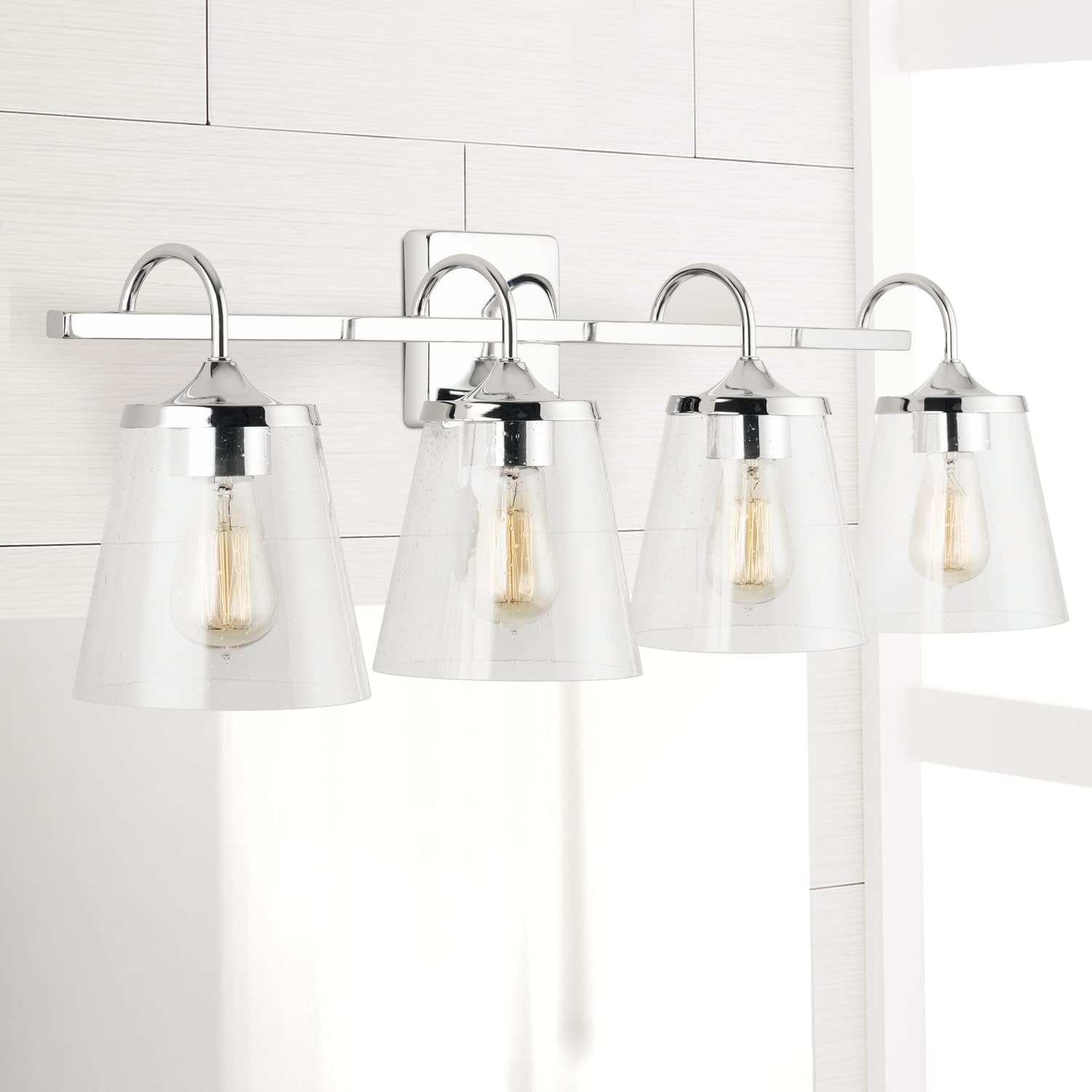 Capital Lighting 139142CH-496 Jayne Clear Seeded Glass Cone Bath Vanity Wall Mount, 4-Light 400 Total Watts, 11' H x 33' W, Chrome