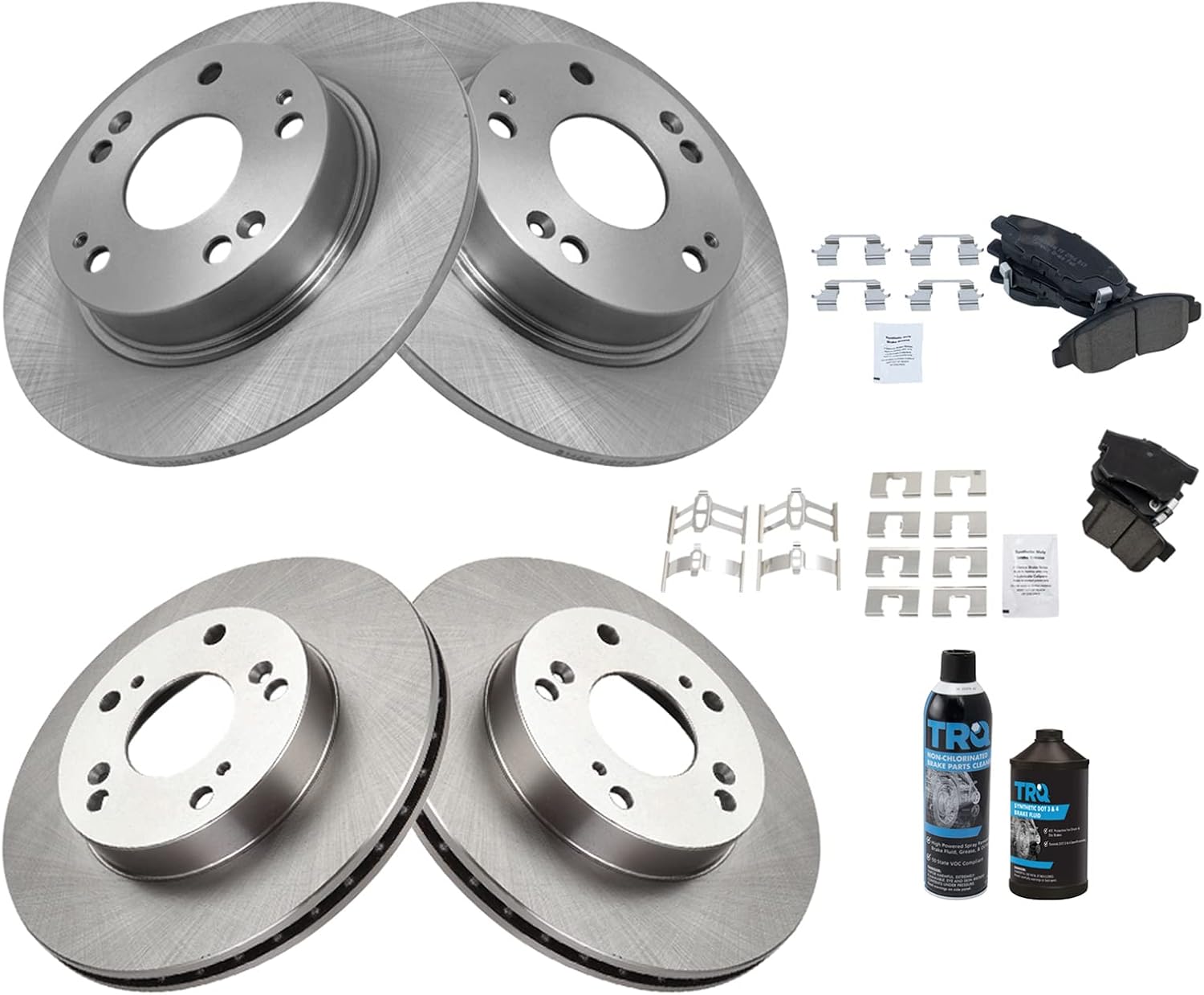 TRQ Front and Rear Brake Pad & Rotor Kit, with Chemical Kit Ceramic Compatible with 2006-2011 Honda Civic