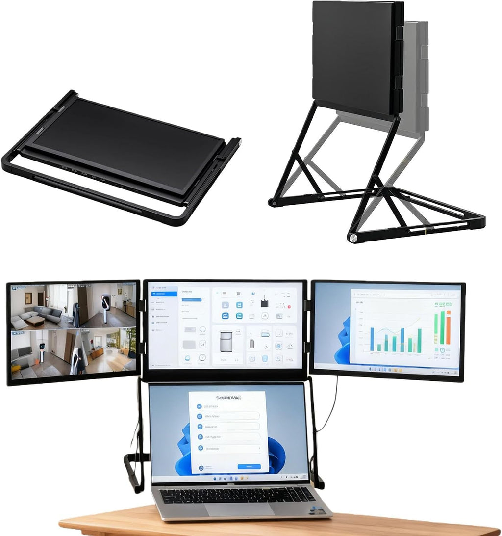 15.6 3 Screen Monitor with 1080p Fhd IPS Display, 15.6' Portable Triple Monitors for Laptop, Monitor with 360° Rotation Adjustable Viewing Angles