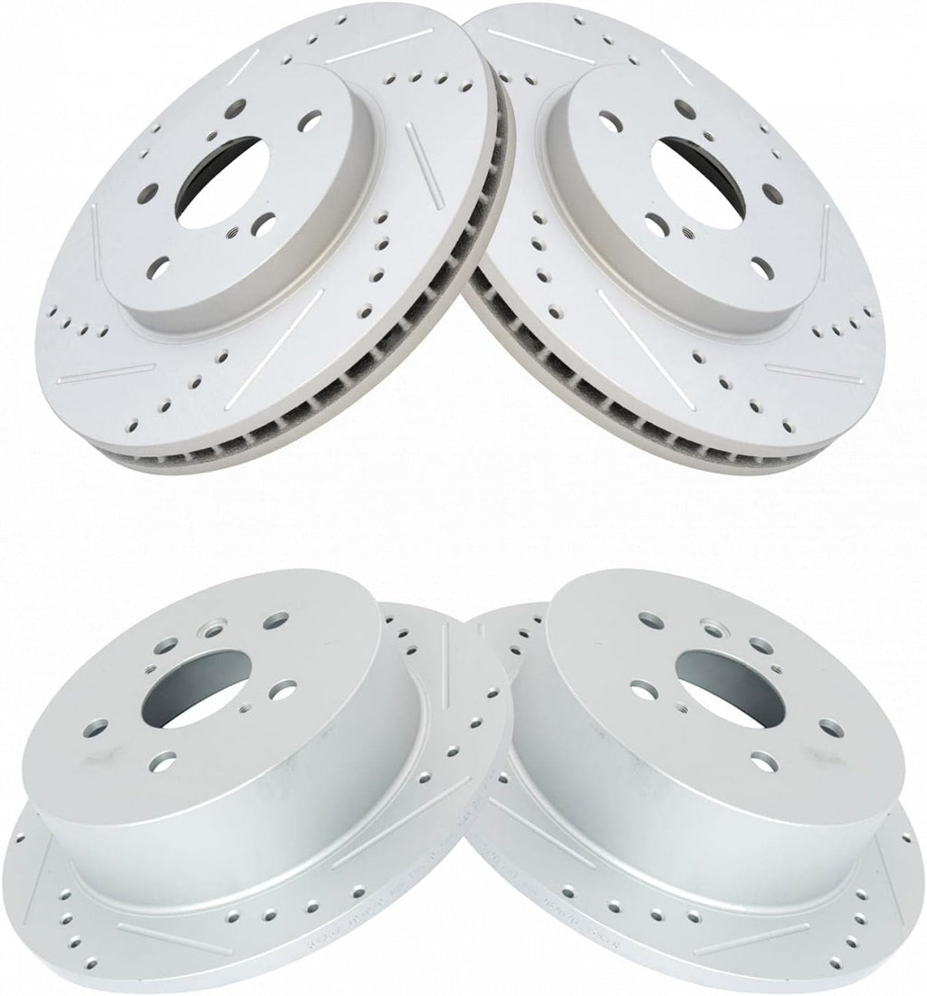 TRQ Performance Front and Rear Brake Rotor Set G Coated Drilled and Slotted Compatible with 2004-2010 Toyota Sienna