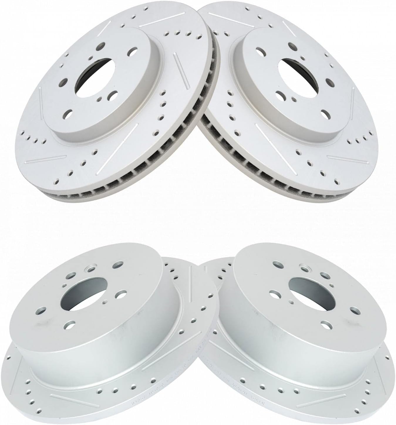 TRQ Performance Front and Rear Brake Rotor Set G Coated Drilled and Slotted Compatible with 2004-2010 Toyota Sienna