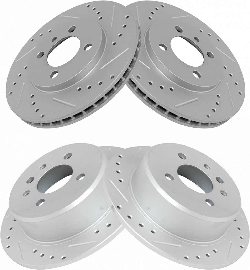 TRQ Performance Front and Rear Brake Rotor Set G Coated Drilled Slotted Compatible with 1984-1987 BMW 325e 1986-1988 325 1986-1987 325es 1987-1993 325i 1987-1991 325is 1991-1992 318i 1991 318is