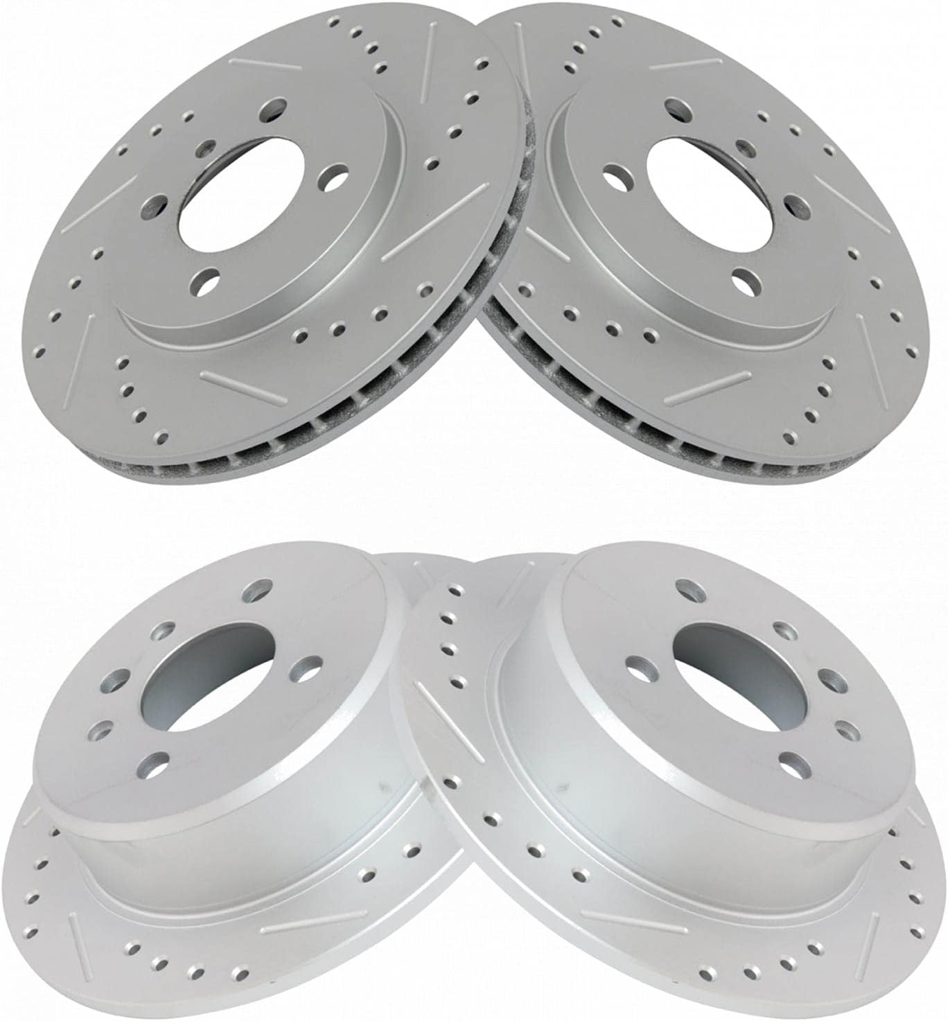 TRQ Performance Front and Rear Brake Rotor Set G Coated Drilled Slotted Compatible with 1984-1987 BMW 325e 1986-1988 325 1986-1987 325es 1987-1993 325i 1987-1991 325is 1991-1992 318i 1991 318is