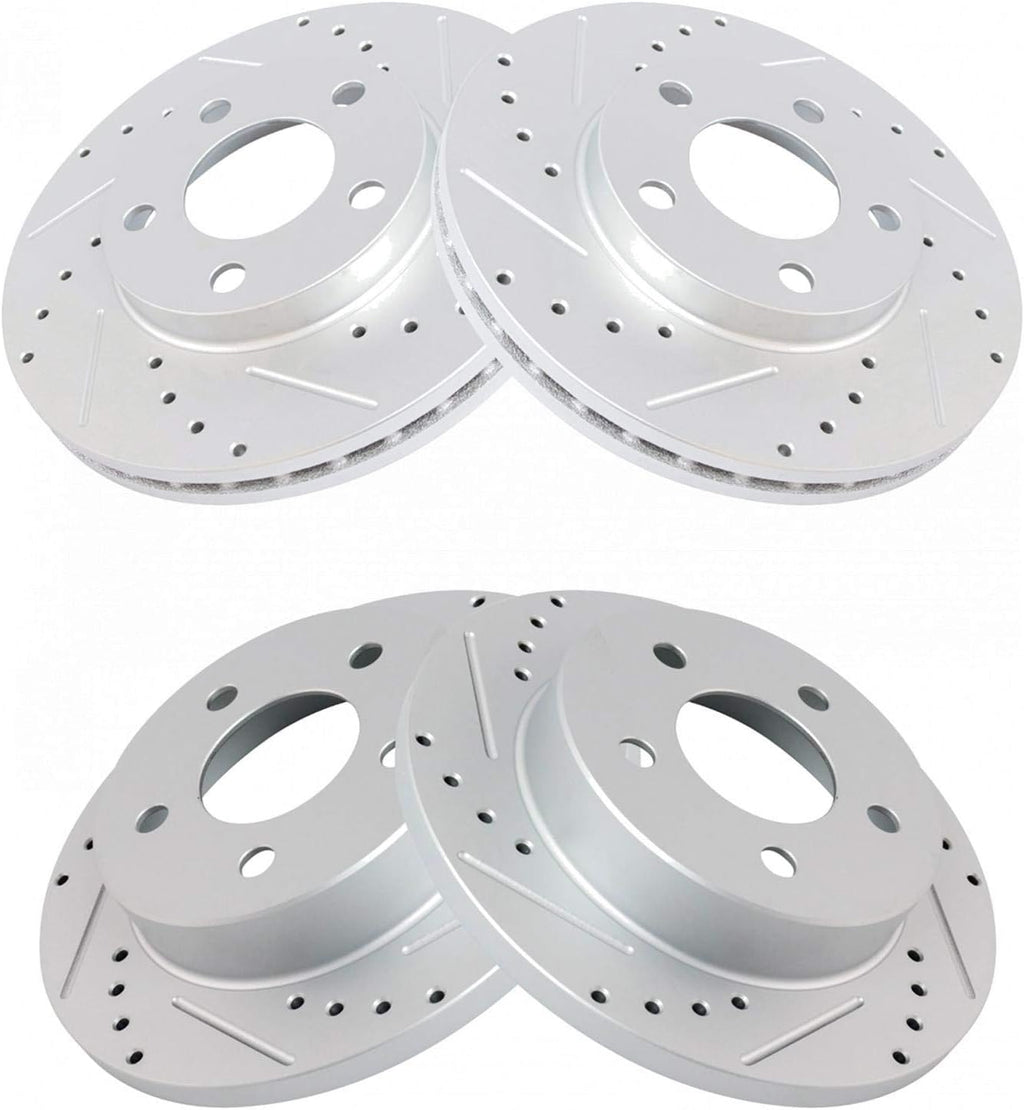 TRQ Performance Front and Rear Brake Rotor Set G Coated Drilled and Slotted Compatible with 1994-2004 Ford Mustang