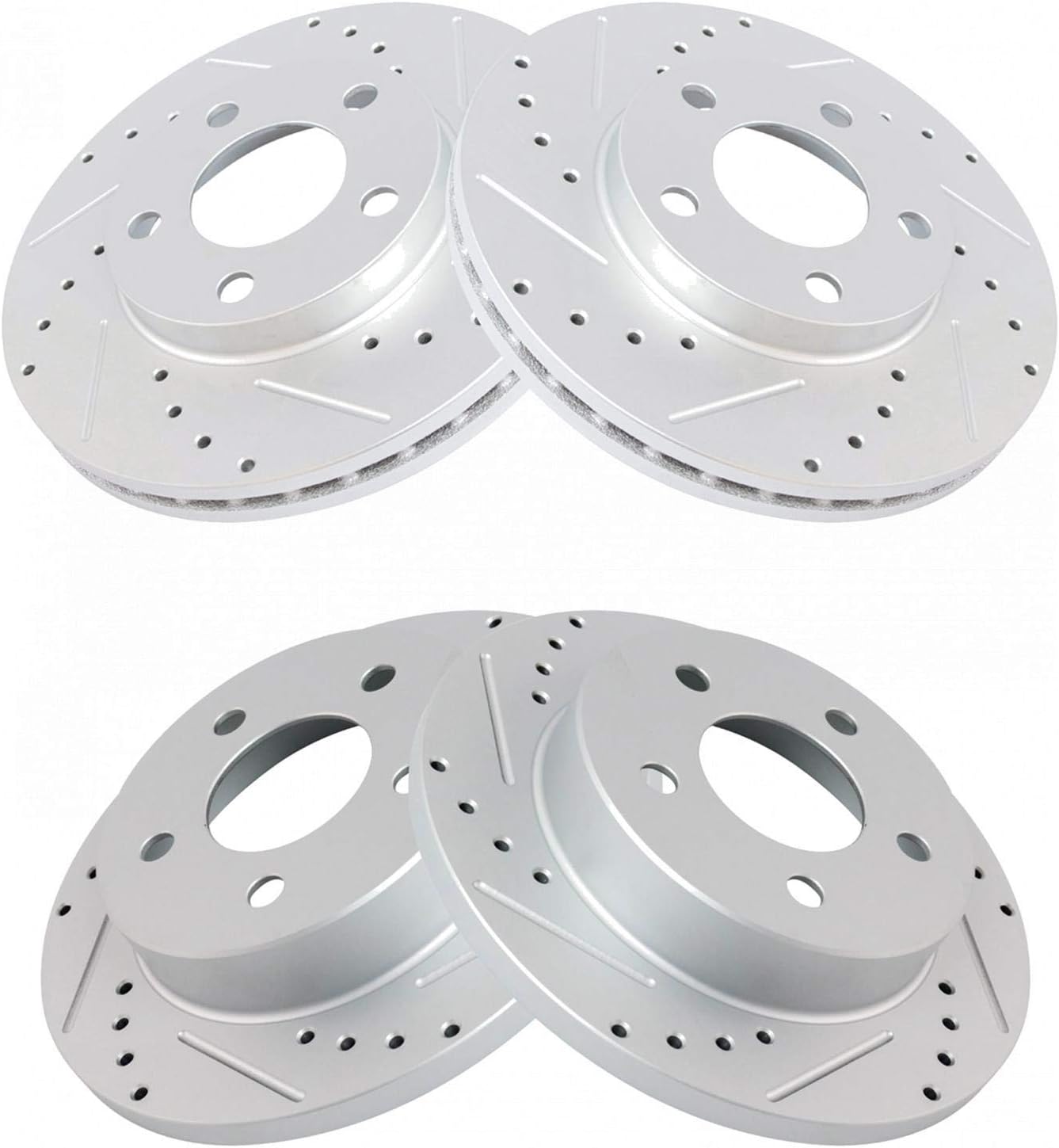 TRQ Performance Front and Rear Brake Rotor Set G Coated Drilled and Slotted Compatible with 1994-2004 Ford Mustang