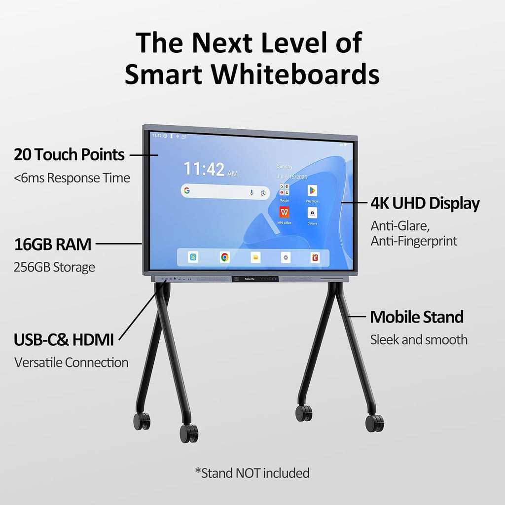 Shiarffe R9 Smart Board 55 Inch 4K Interactive Whiteboard All-in-One Touchscreen Digital Display 16GB RAM + 256GB Storage Built-in 60W Speaker for Classroom Hybrid Work (Board Only)