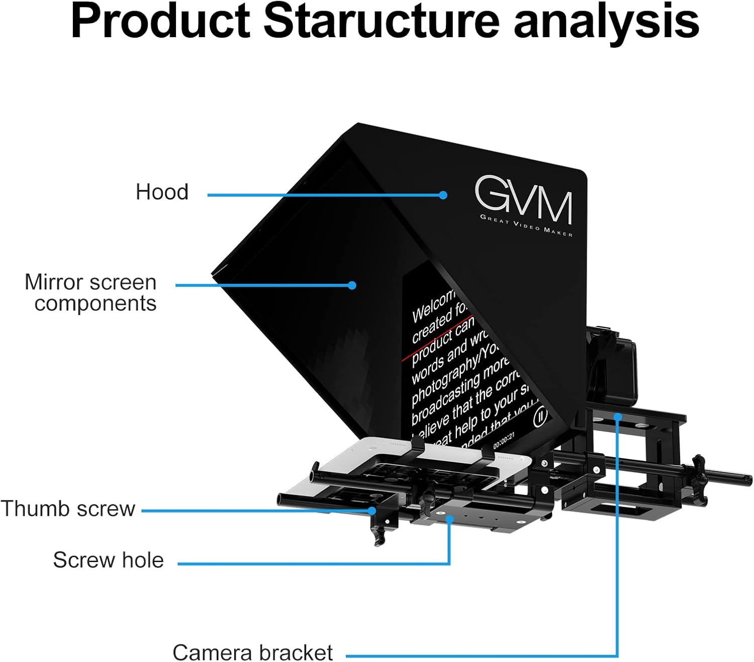 GVM Teleprompters for ipad Tablet DSLR Camera Portable 18'' Teleprompter Kit with Remote Control & App,Solid Aluminum Constructions,Colorless Spectroscope,Ultra HD Wide-Angle Lens