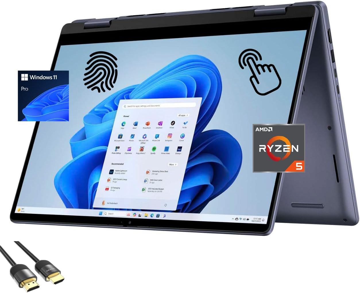 Dell Inspiron 14 2-in-1 Laptop, 14' FHD TouchScreen Display, AMD Ryzen 5-8640HS(Up to 4.9Hz), 64GB DDR5, 2TB PCIe SSD, Backlit KB, FP Reader, SD Card Reader, WiFi 6E, HDMI, USB-C, PDG HDMI, Win 11 Pro