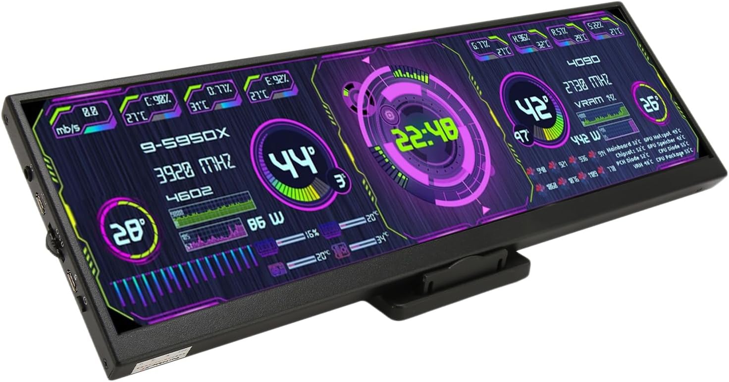 Zopsc Computer Temp Monitor, 12.7 Inch 4K PC Sensor Panel Display for aida64 Sub, USB Mini Screen CPU GPU Data Monitor for PC Laptop Desktop