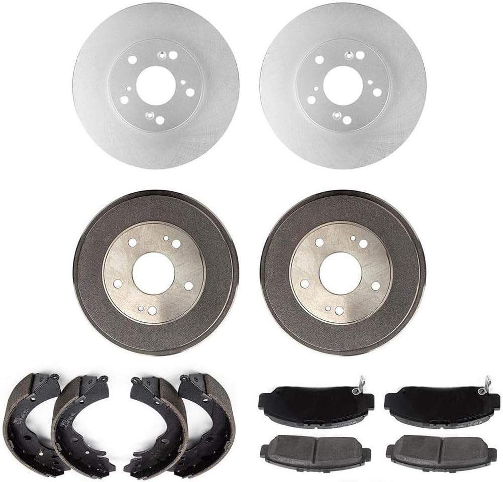 Arrhythmic Front Rear 12X Ceramic Brake Pads Rotors Shoes & Drum Set Front Rear for Honda Civic 1.8L 2006 2007 2008 2009 2010 2011 Left Right Automotive Replacement Brake Kit