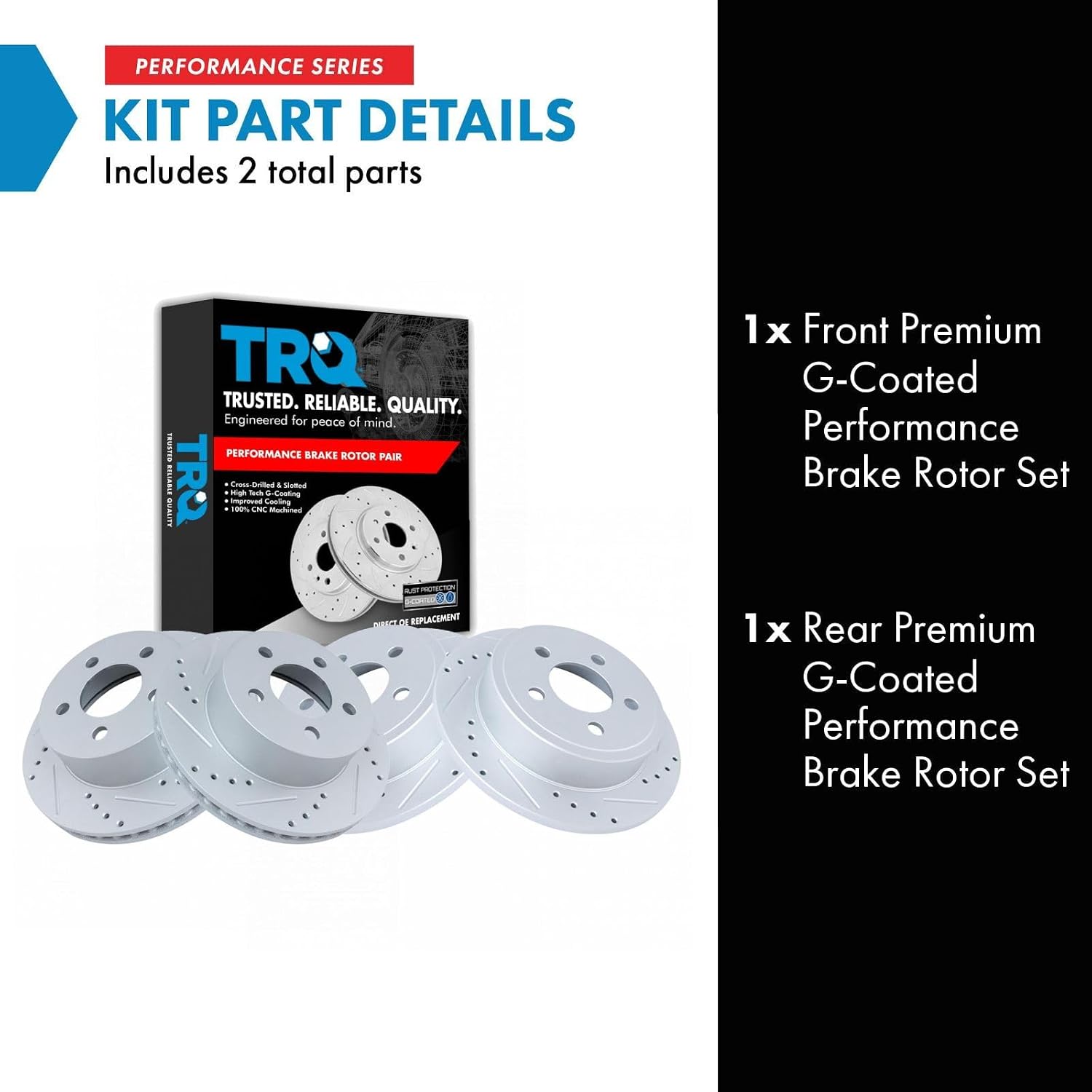 TRQ Performance Front and Rear Brake Rotor Set G Coated Drilled and Slotted Compatible with 2003-2006 Jeep Wrangler