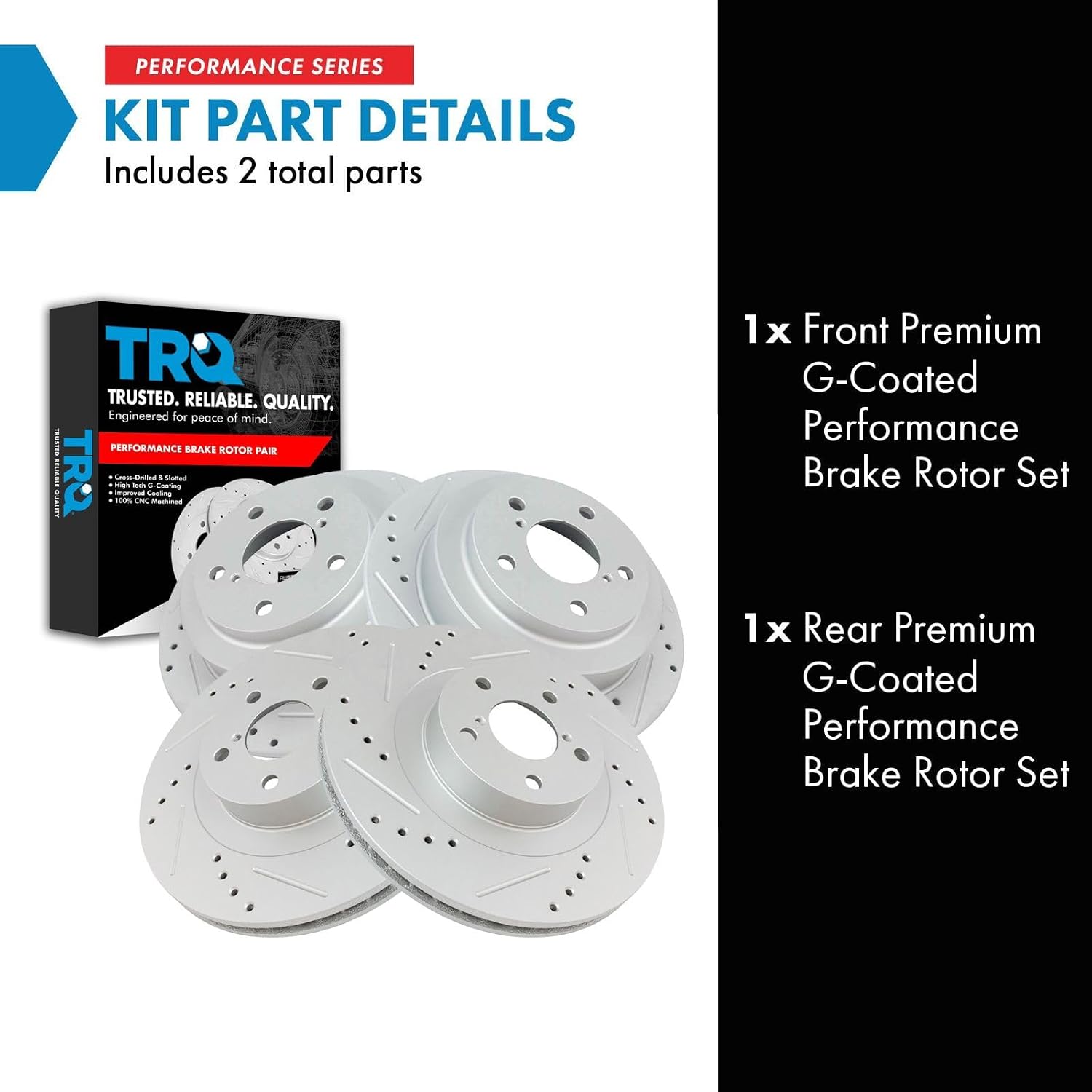 TRQ Performance Front and Rear Brake Rotor Set G Coated Drilled and Slotted Compatible with 2005-2006 Saab 9-2X 2003-2008 Subaru Forester 2002-2005 Impreza