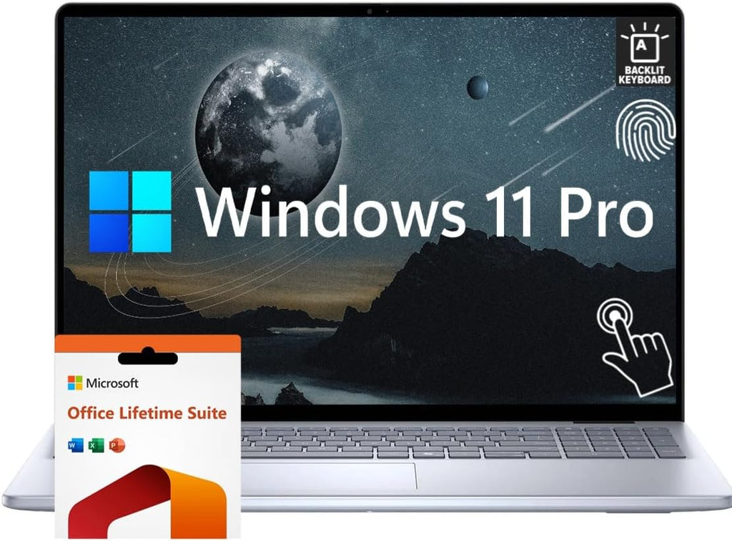 Dell Inspiron 16' Touchscreen Laptop, FHD+ Display, 10-core Intel Core 7 150U, 64GB DDR5 RAM, 2TB SSD, Windows 11 Pro, MS Office Lifetime, Backlit Keyboard, Fingerprint Reader, WiFi 6E, Ice Blue