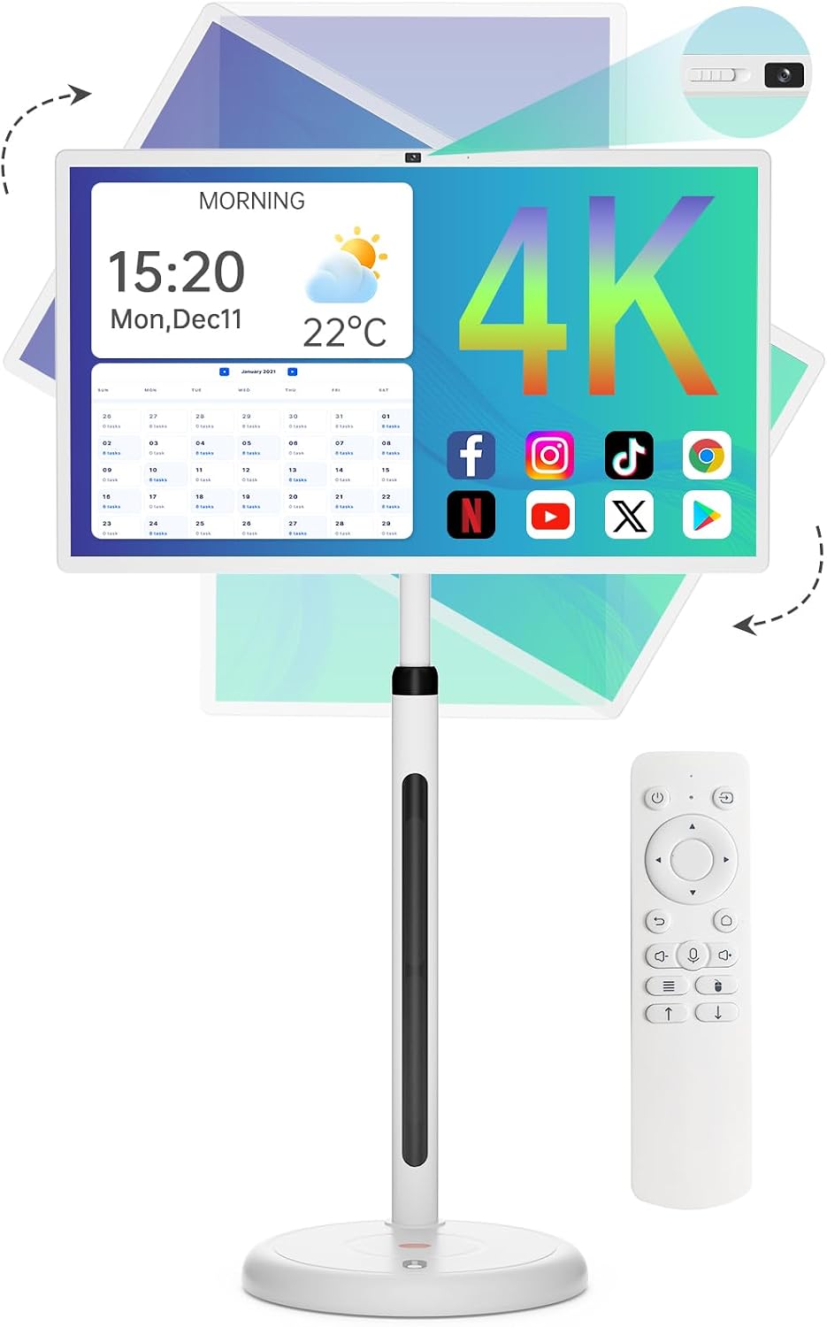 32In 4K Wireless Smart Portable TV on Wheels,Rolling Touchscreen,Moving TV Tablet,Android 13,(5-8-H) Battery,4K Camera,Full Swivel Rotation,(8RAM+128GB),Support Voice Control,Built-in Speaker