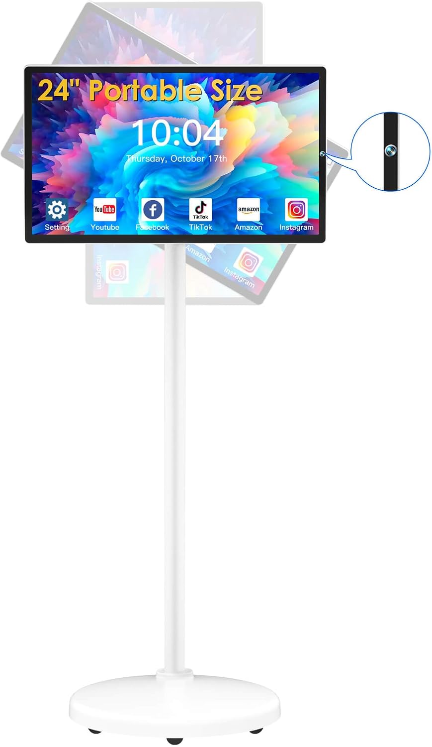 Anweller 24' Portable TV Tablet, Touchscreen Portable Monitor with Stand on Wheels, 24-inch Wireless Touch Screen Smart Mobile Movable Rolling TV, 8000mAh Battery Operated, 8GB RAM + 128GB ROM