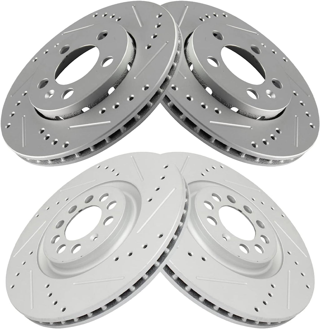 TRQ Performance Front Rear Brake Rotor Set Drilled Slotted G Coated Compatible with 2000-2006 Audi TT Quattro 2003 Volkswagen Golf 2004 Volkswagen Jetta