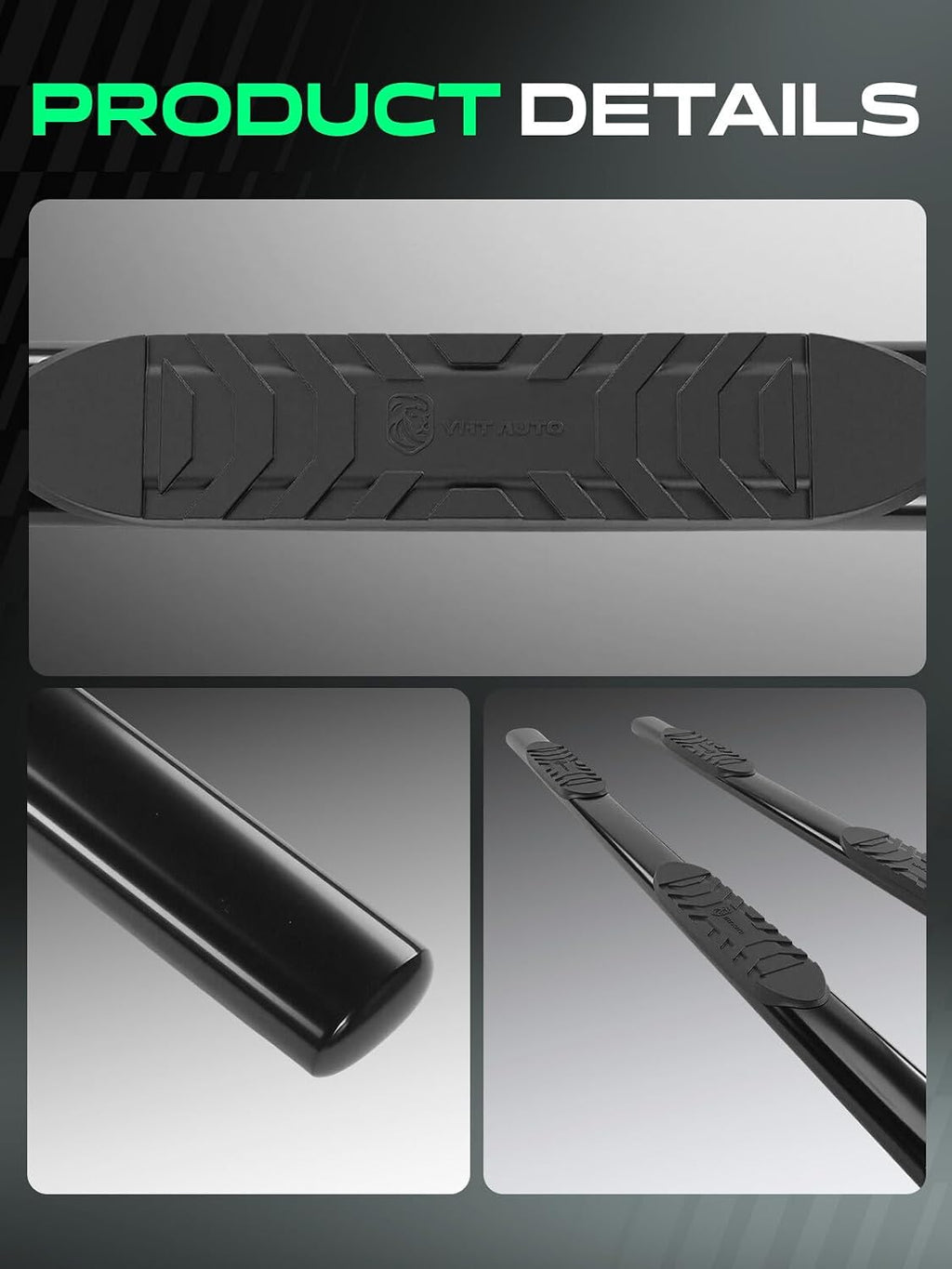 YHTAUTO 5' Running Boards Side Steps Fit Ford F-150 2015-2024, F-250 Super Duty/F-350 Super Duty 2017-2024 (Crew Cab/SuperCrew) Oval Straight Carbon Steel Black Powder, Truck Cab Side Step Rails