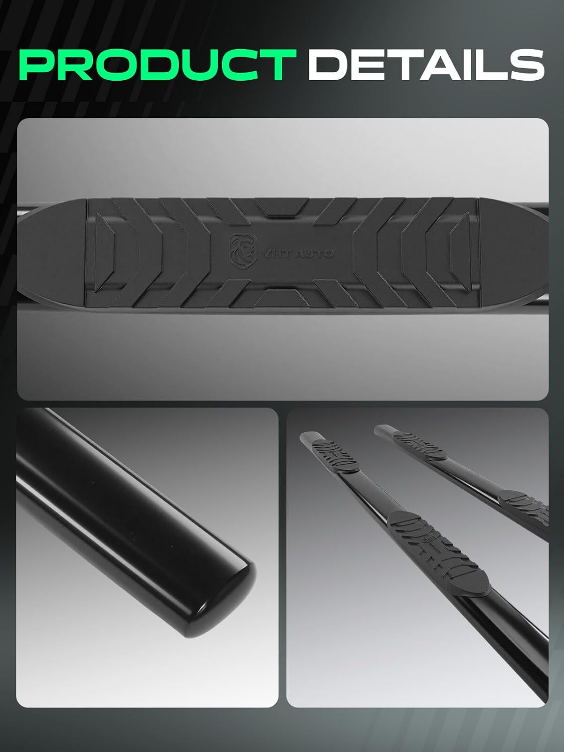 YHTAUTO 5' Running Boards Side Steps Fit Ford F-150 2015-2024, F-250 Super Duty/F-350 Super Duty 2017-2024 (Crew Cab/SuperCrew) Oval Straight Carbon Steel Black Powder, Truck Cab Side Step Rails