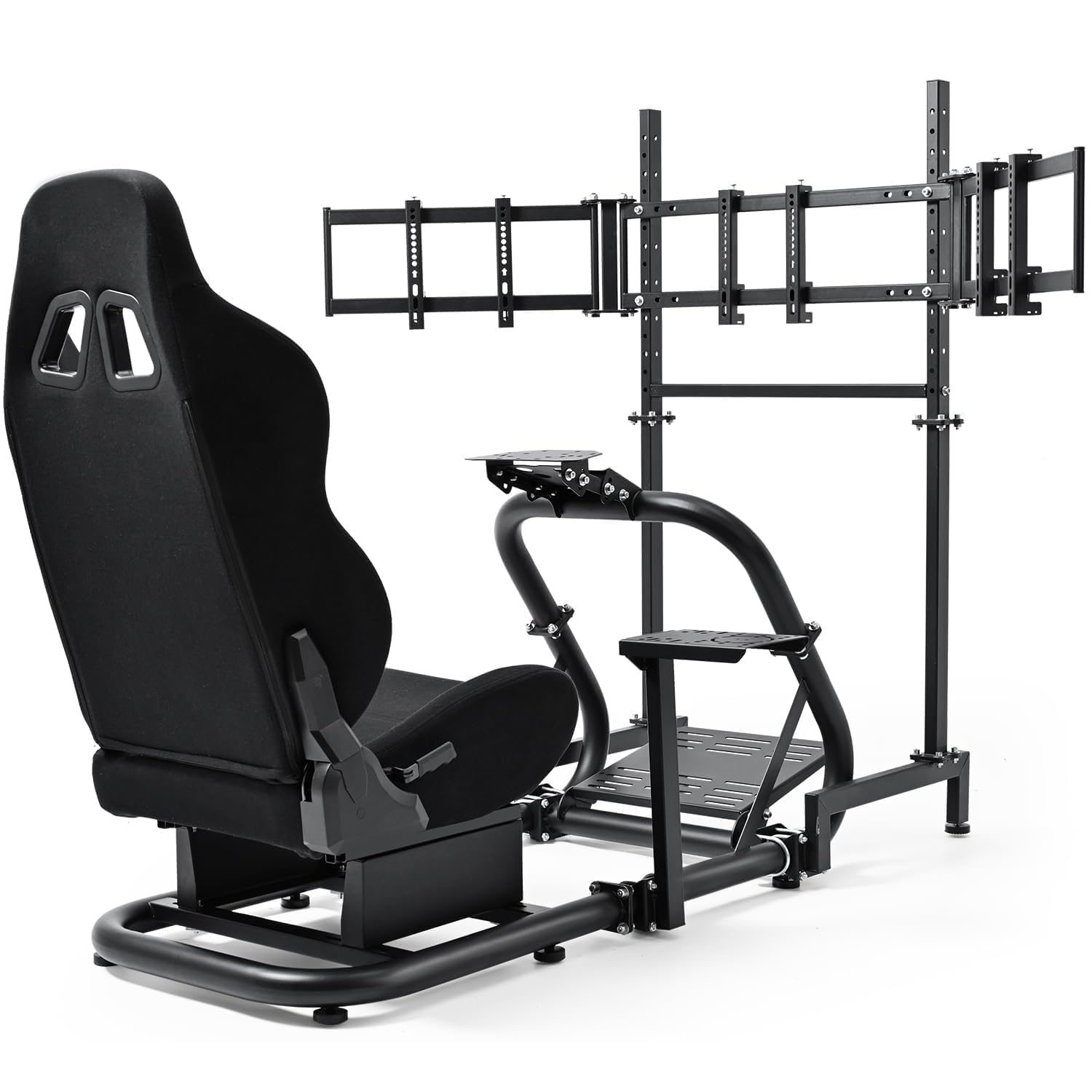 Dardoo Racing Simulator Cockpit with Triple Monitor Stand and Black Seat Compatible with Logitech G29 G920 G923, fit for Thrustmaster T300RS, fit for Fanatec CSL-DD, No Steering Wheel,Pedal,Handbrake